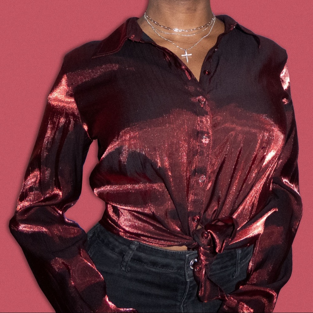 JR Bentley Red Metallic Button Down Shirt